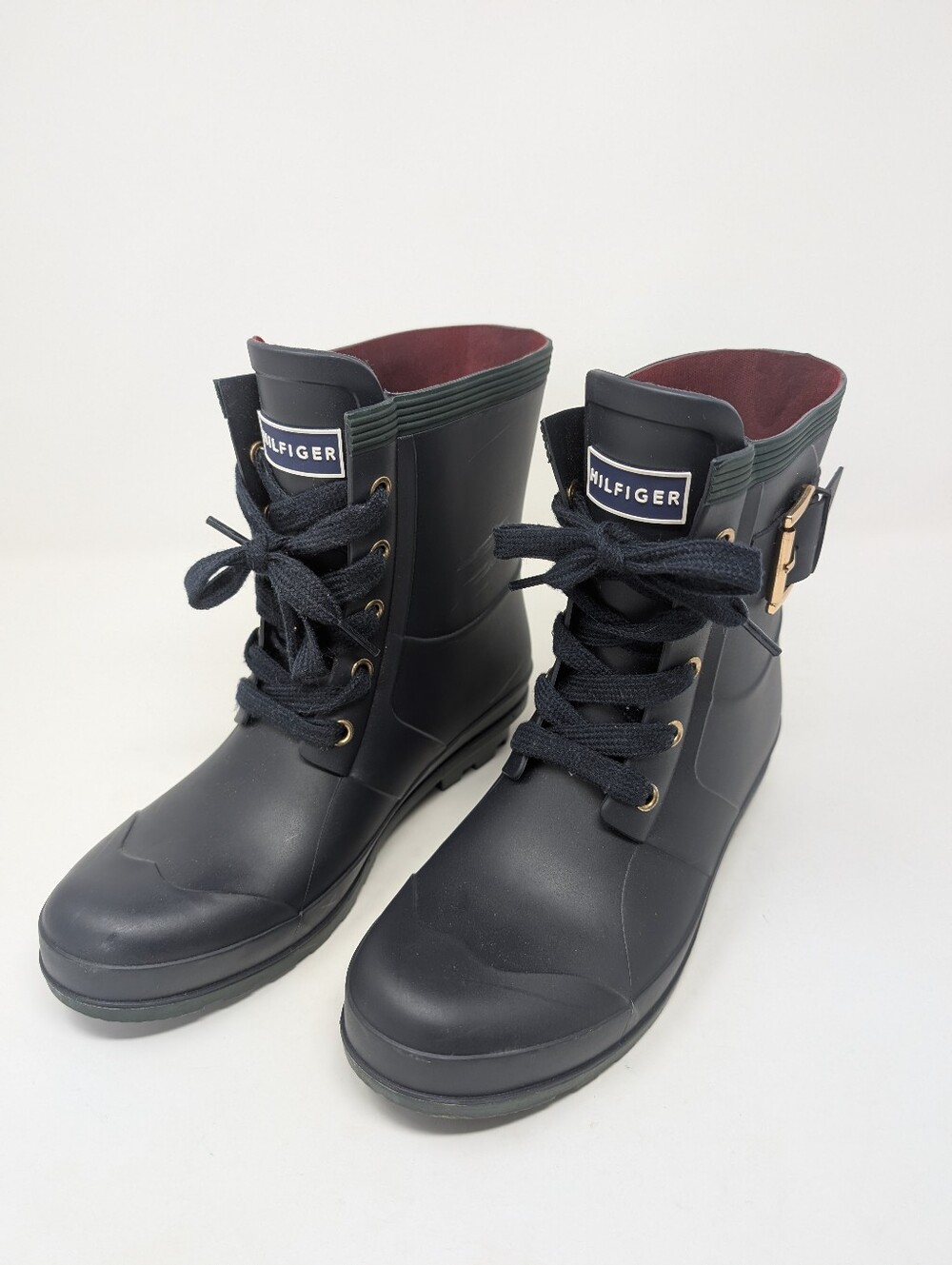 Tommy Hilfiger Short Lace Up Rubber Rain Boots Women's Size 7
